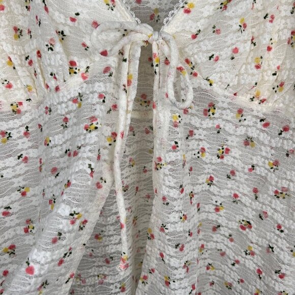 Self Esteem Small Floral Sheer Tie Front Bow Long Sleeve Cottage - Picture 8 of 9